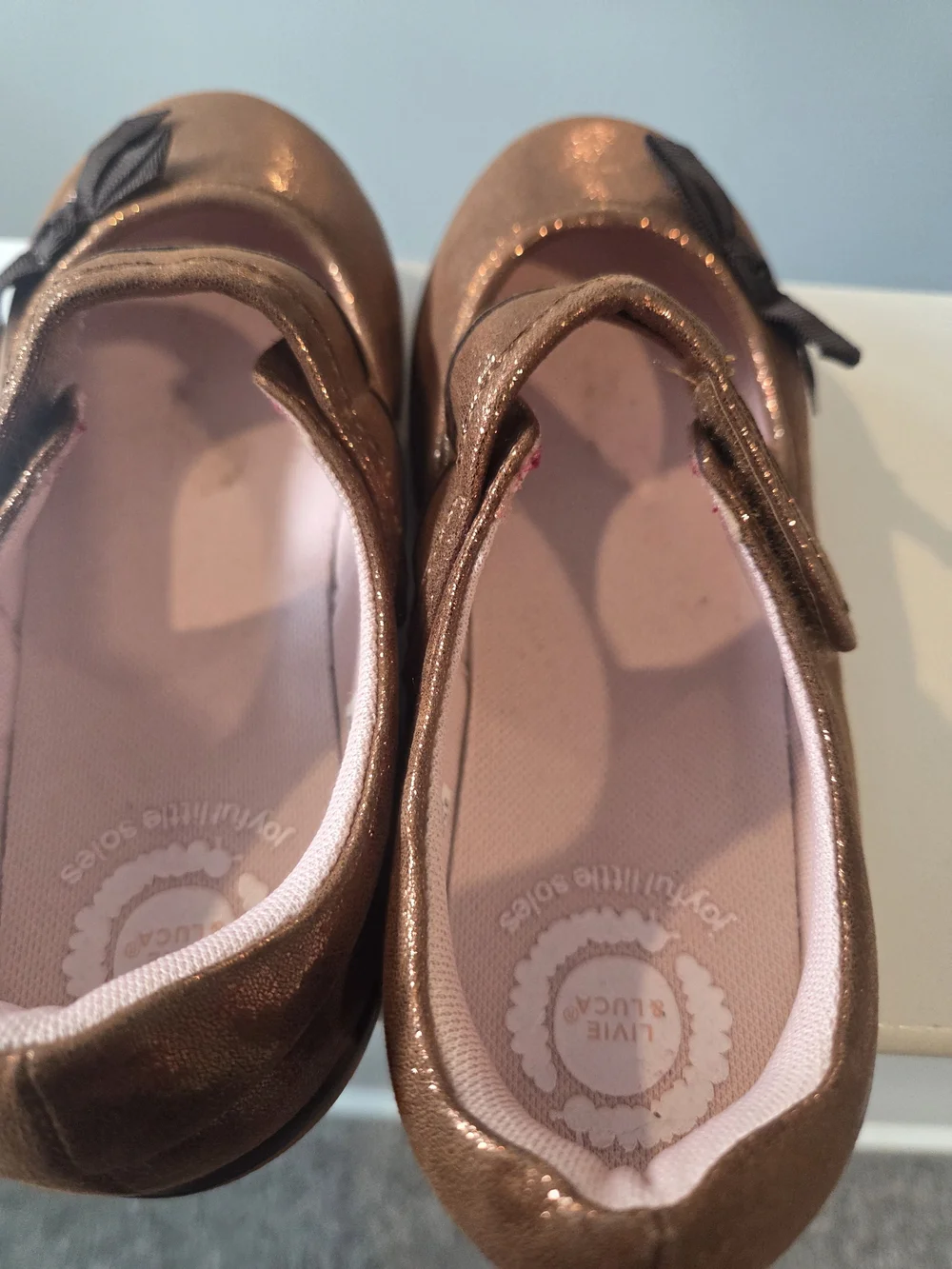 Livie & Luca Metallic Bronze Mary Jane Shoes with Black Bow